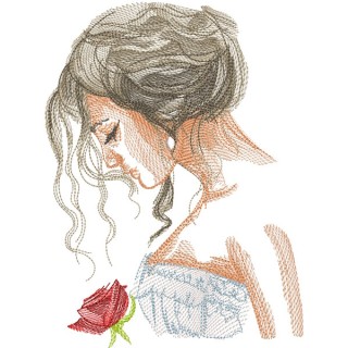 Woman with rose sketch embroidery design - Embroidery Design