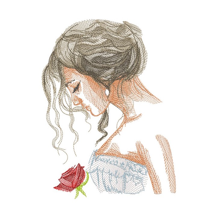 Woman with rose sketch embroidery design - Embroidery Design