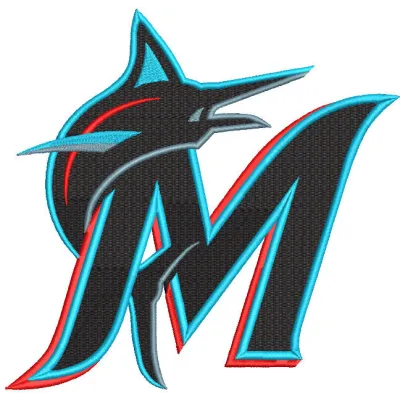 Embroidery design of the Miami Marlins Alternate logo 2019 featuring vibrant colors and intricate stitching details.