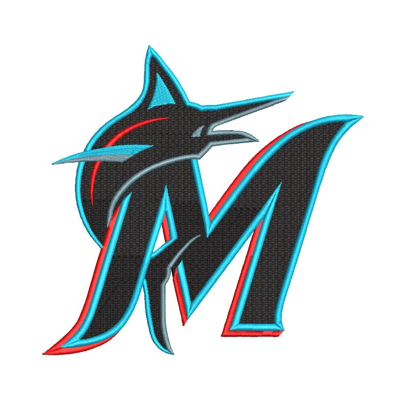 Embroidery design of the Miami Marlins Alternate logo 2019 featuring vibrant colors and intricate stitching details.