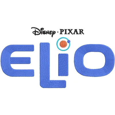 Elio logo embroidery design featuring vibrant colors and intricate stitching details, perfect for movie enthusiasts.