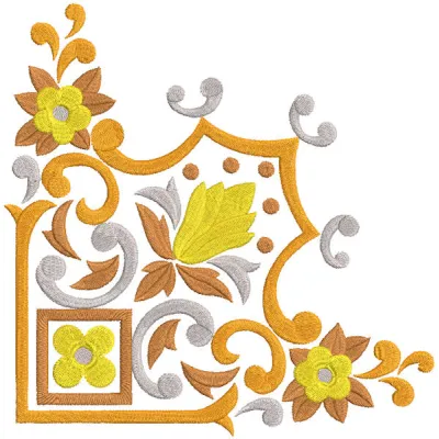 Gold corner for napkin embroidery design featuring intricate patterns and elegant detailing on a white background.