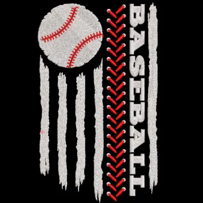 Modern style embroidery design featuring a baseball with intricate stitching details.