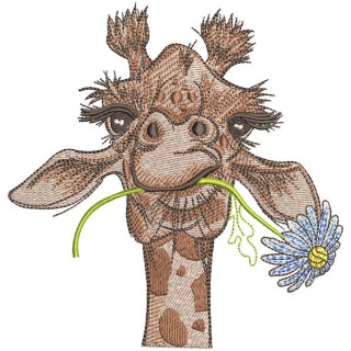 Giraffe with chamomile in mouth embroidery design - Embroidery Design