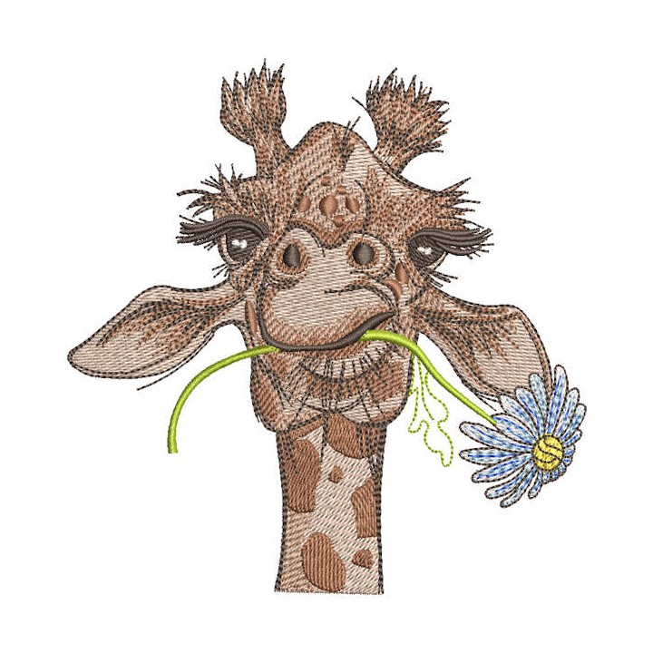Giraffe with chamomile in mouth embroidery design - Embroidery Design
