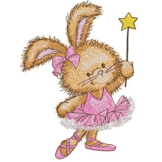 Bunny ballerina with magic wand embroidery design - Embroidery Design