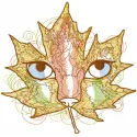 Autumn leaf cat embroidery design featuring a playful cat surrounded by colorful autumn leaves.
