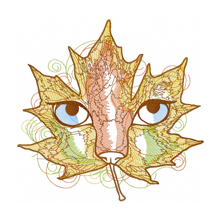 Autumn leaf cat embroidery design - Embroidery Design