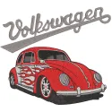 Close-up of a Beetle featuring intricate logo embroidery design on the exterior.