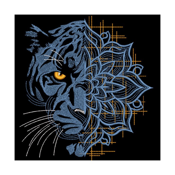 Panther lotus geometric pattern embroidery design - Embroidery Design