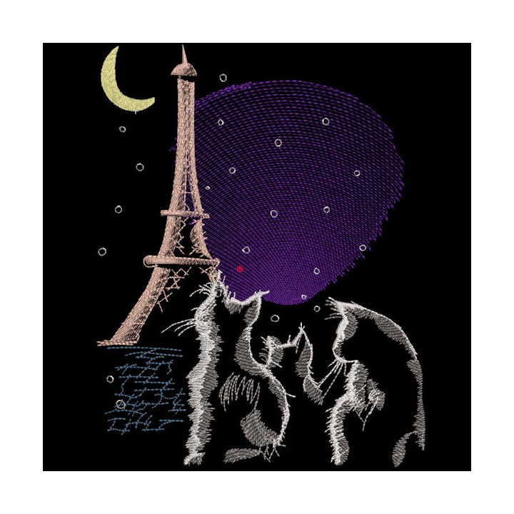 Cats in night Paris embroidery design - Embroidery Design