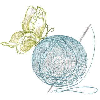 Butterfly on a bunch of knitting threads embroidery design - Embroidery Design