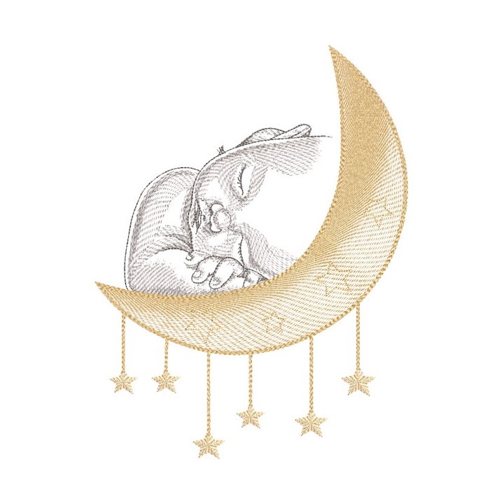 Baby sleeping on the golden crescent embroidery design - Embroidery Design