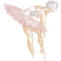 Ballerina warming up embroidery design featuring a graceful dancer in a classic pose, showcasing intricate stitching.