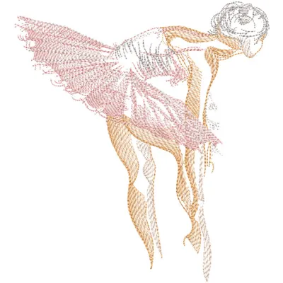 Ballerina warming up embroidery design featuring a graceful dancer in a classic pose, showcasing intricate stitching.