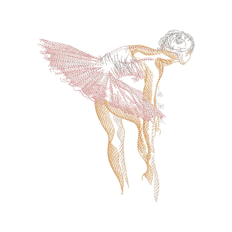 Ballerina warming up embroidery design featuring a graceful dancer in a classic pose, showcasing intricate stitching.
