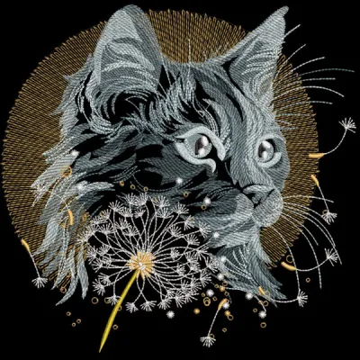 Cat and dandelion embroidery design