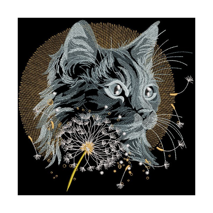 Cat and dandelion embroidery design