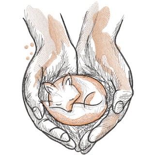 Sleeping fox on the palms embroidery design - Embroidery Design