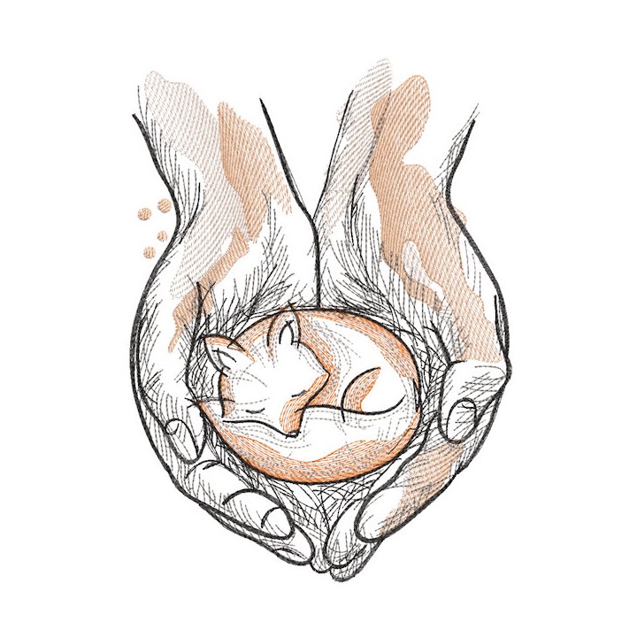 Sleeping fox on the palms embroidery design - Embroidery Design