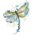 A colorful flying dragonfly watercolor embroidery design showcasing intricate details and vibrant hues.