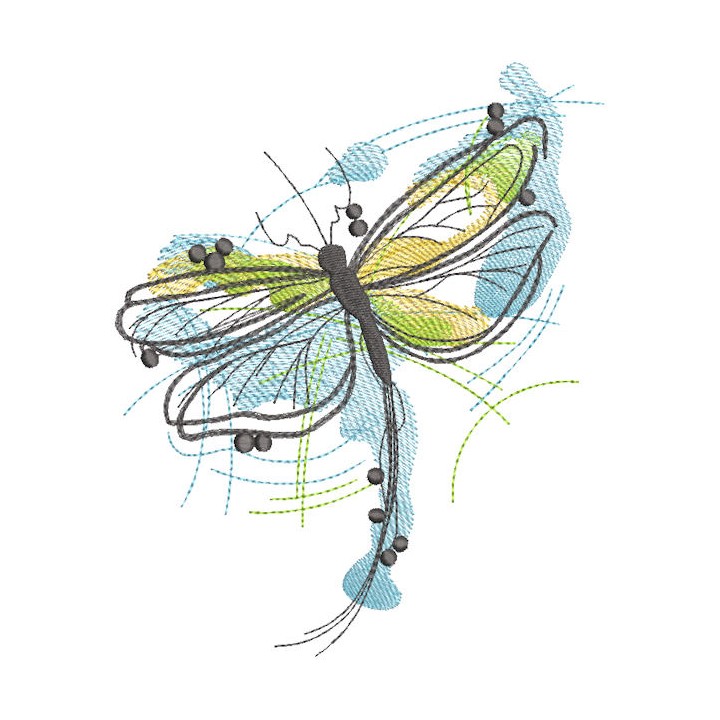 Flying dragonfly watercolor embroidery design - Embroidery Design
