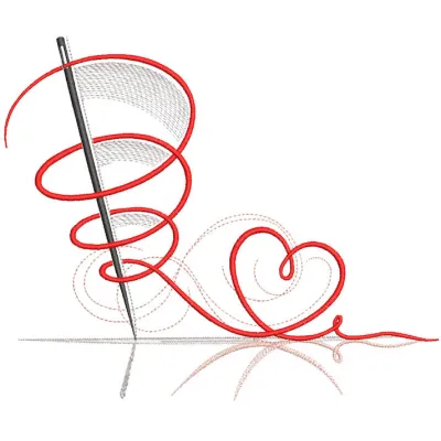 Needle heart needlework embroidery design featuring intricate stitches in vibrant colors on fabric.