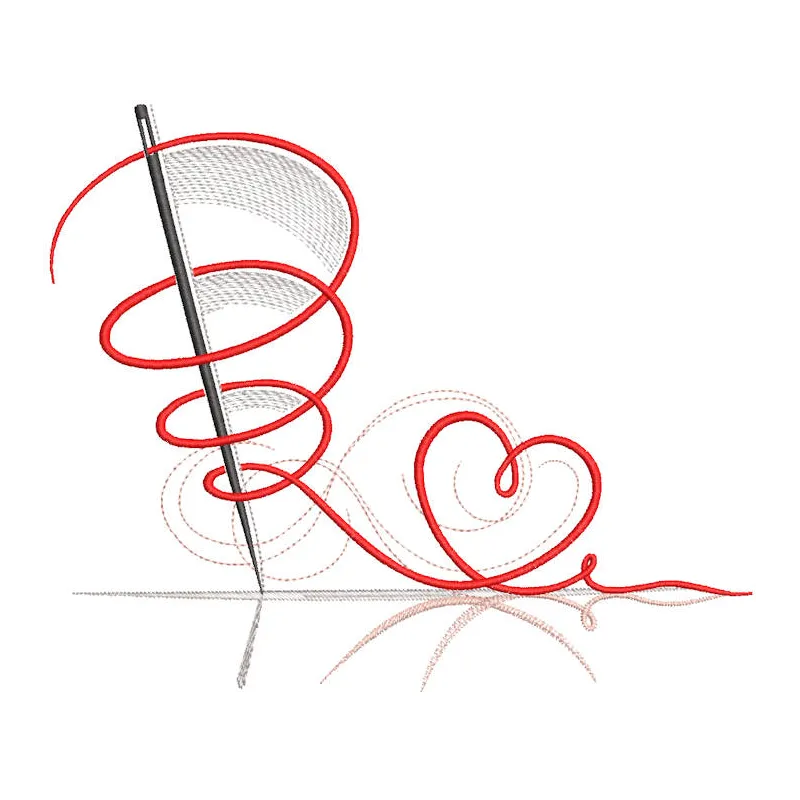 Needle heart needlework embroidery design featuring intricate stitches in vibrant colors on fabric.