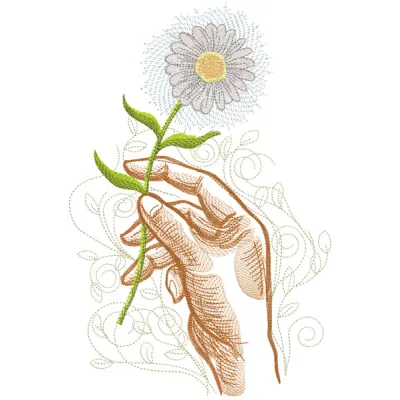 Intricate hand embroidery design featuring chamomile flowers, perfect for Valentine's Day decor.