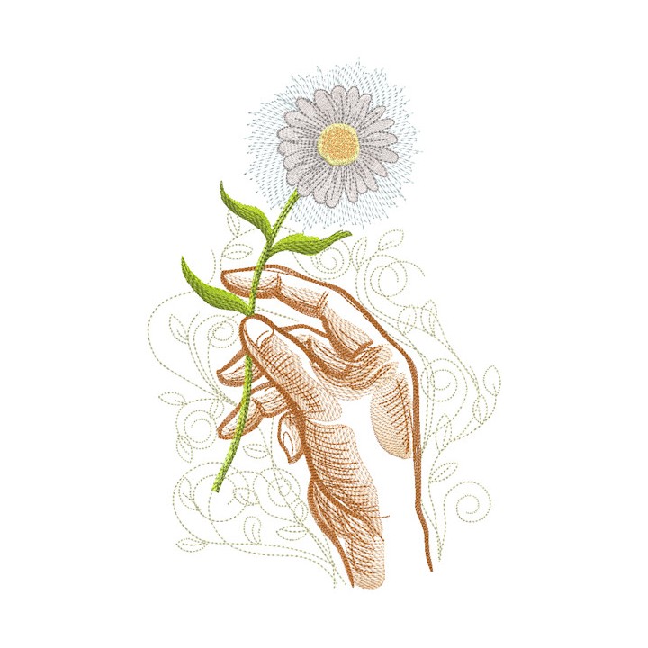 Chamomile in my hand embroidery design - Embroidery Design