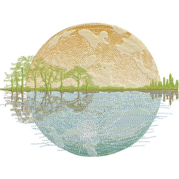 Landscape lake against sunset background embroidery design - Embroidery Design