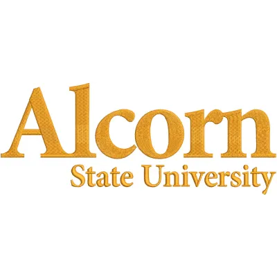 Alcorn State University logo embroidery design featuring the Braves emblem in vibrant colors on a fabric background.