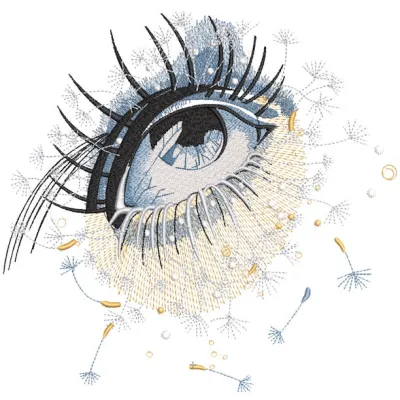Dandelion eye embroidery design featuring intricate stitching of a dandelion and eye motif on fabric.