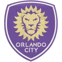 Orlando City logo embroidery design featuring a purple lion and team name on a textured fabric background.