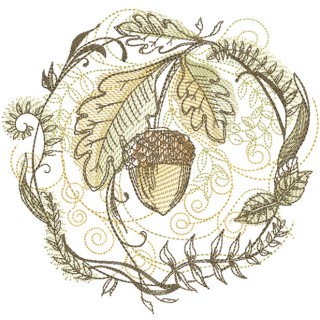 Fall oak motif embroidery design - Embroidery Design