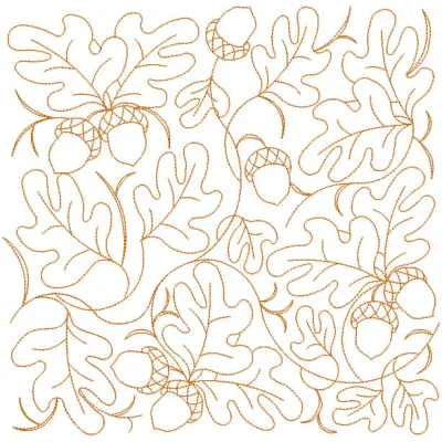 Acorn leaves quilting embroidery design featuring intricate leaf patterns in warm earth tones.