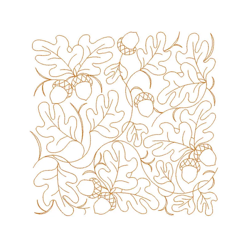 Acorn leaves quilting embroidery design featuring intricate leaf patterns in warm earth tones.