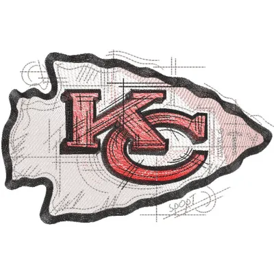 Kansas City Chiefs art sketch style logo embroidery design featuring the iconic team emblem in detailed stitching.