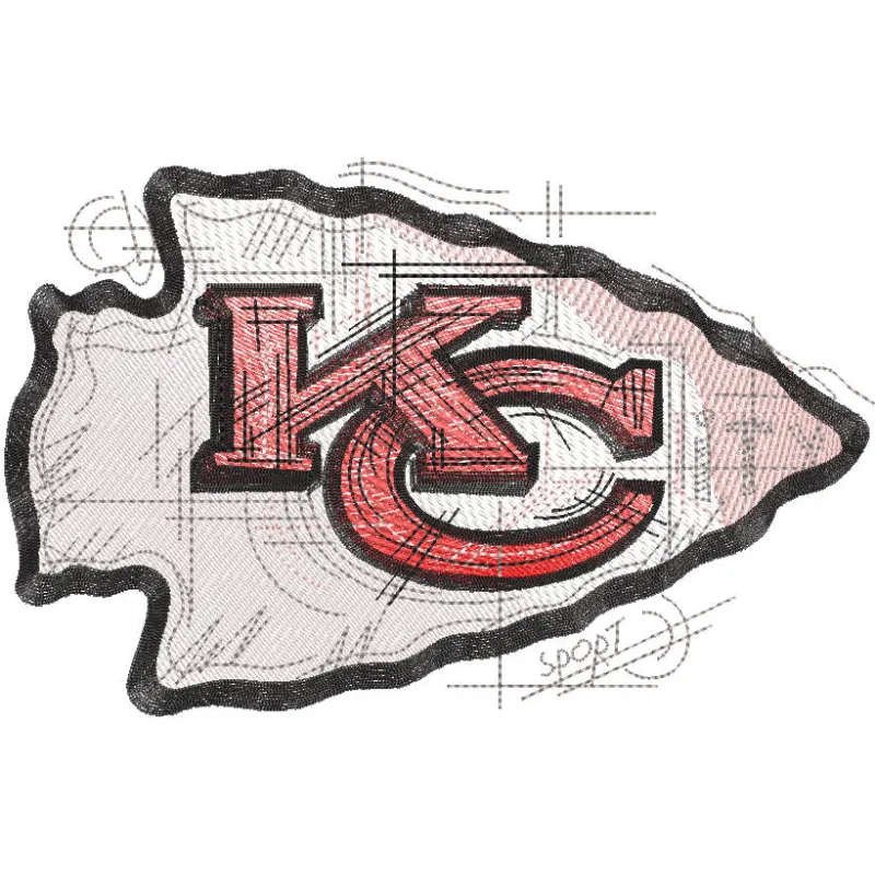 Kansas City Chiefs art sketch style logo embroidery design featuring the iconic team emblem in detailed stitching.