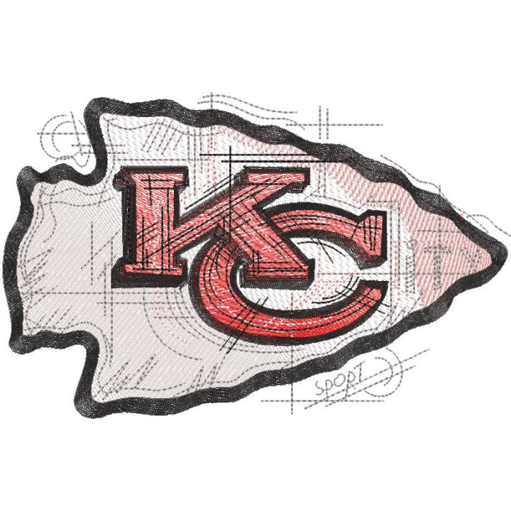 Kansas City Chiefs Art sketch style logo embroidery design - Embroidery Design