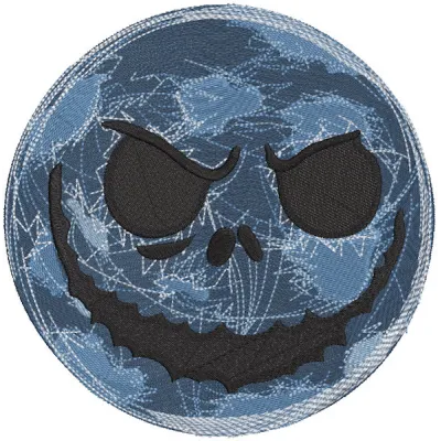 Skellington scary moon embroidery design featuring Jack Skellington against a haunting moonlit background.