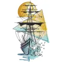 Glass sailboat embroidery design featuring intricate stitching and nautical elements on a textured fabric background.