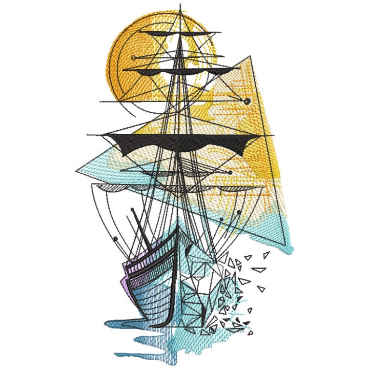 Glass sailboat embroidery design - Embroidery Design