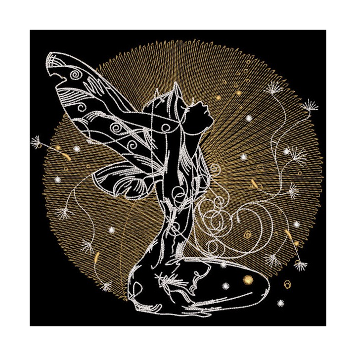 Fairy golden moon embroidery design - Embroidery Design