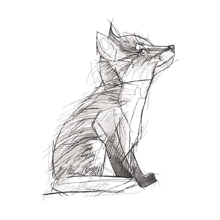 Fox greyscale sketch embroidery design - Embroidery Design