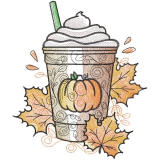 Autumn pumpkin latte leaves embroidery design - Embroidery Design