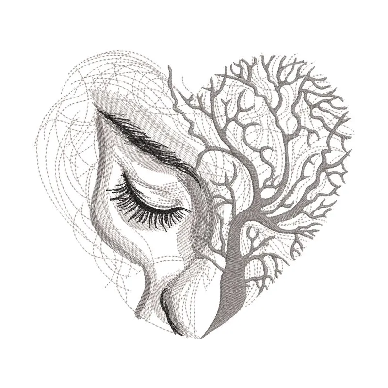 Two halves of my tree of life embroidery design showcasing intricate stitching and vibrant colors for Valentine's Day.