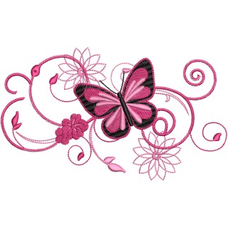 Butterfly swirl flower embroidery design - Embroidery Design