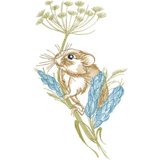 Mouse in a summer meadow embroidery design - Embroidery Design