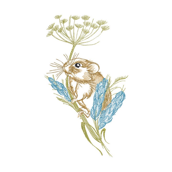 Mouse in a summer meadow embroidery design - Embroidery Design